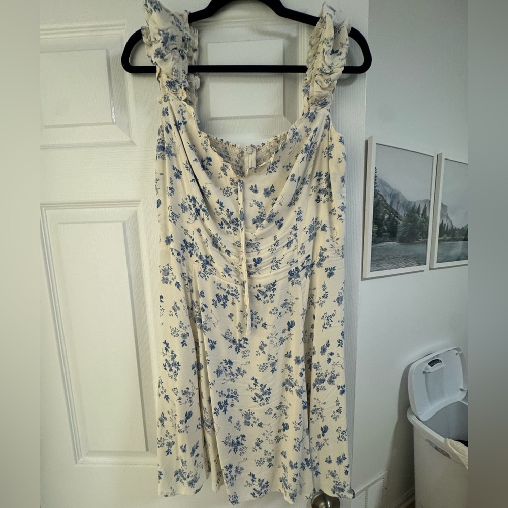 NWOT Reformation Cream and Blue Floral Maxi Dress